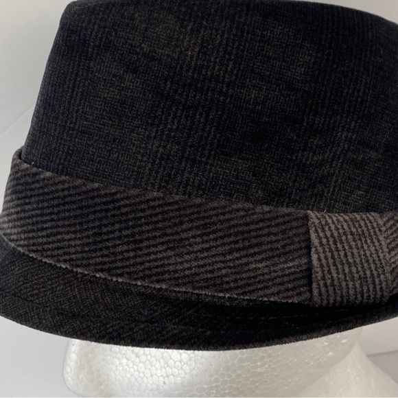 Fedora wool blend hat hatband corduroy wool s/m menswear men Black gray grey - Picture 3 of 9